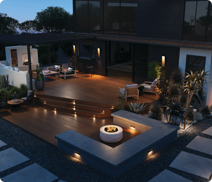 Hospitality-inspired outdoor lighting creating a welcoming residential environment