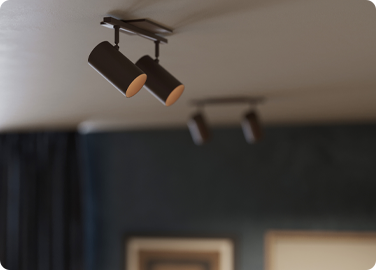 Track lighting is an effective way to highlight art and architectural features, especially in a large space.