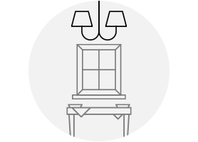 A graphic depicting an island light too high to sit naturally above a table.