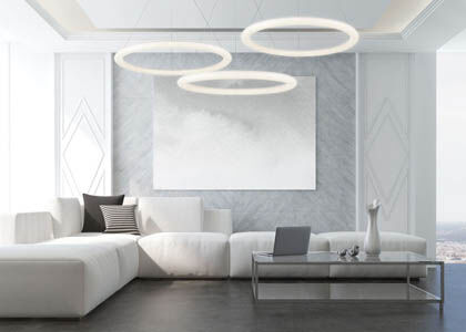 Eco-friendly LED lighting fixtures installed in a contemporary living room