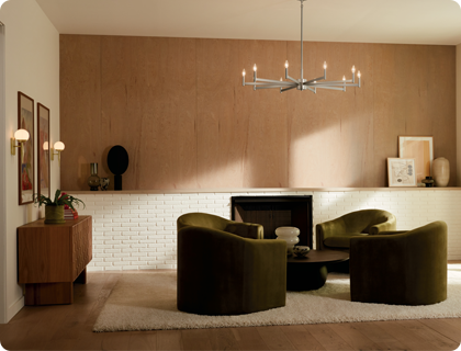 Warm and cool finishes, when paired intentionally, add beauty and interest to a modern living room.
