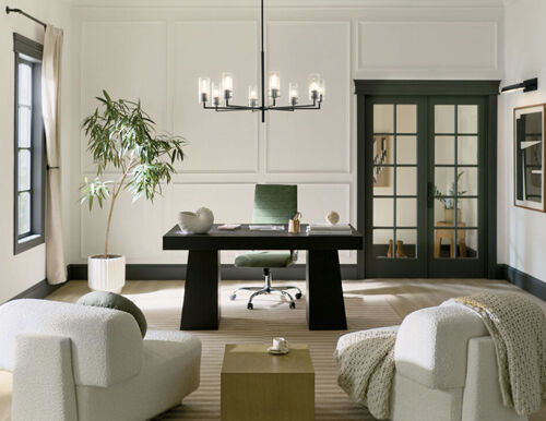  Modern hybrid workspace with sustainable lighting showcasing 2026 design trends