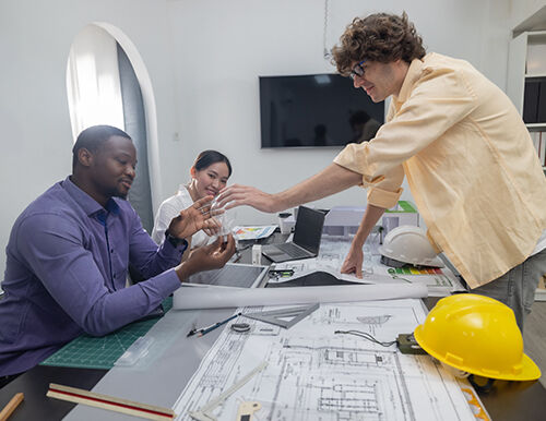  Architect presenting sustainable lighting plan with eco-friendly fixtures