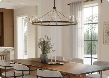 The clean lines of modern meet the tried-and-true finishes of traditional design in a transitional dining space.
