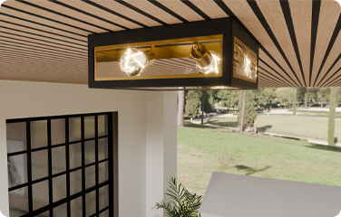 A flush mount offers unobtrusive overhead lighting in a covered patio