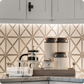 Undercabinet lighting adding visibility in a high-use space