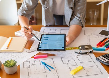 Designer reviewing lighting specifications before project approval.