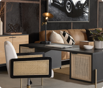 Work from home desk area with task lighting integrated into modern living space.
