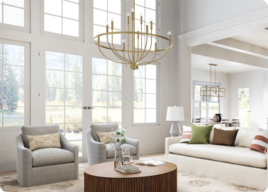 Large chandelier lighting fixture designed for tall ceiling living room.