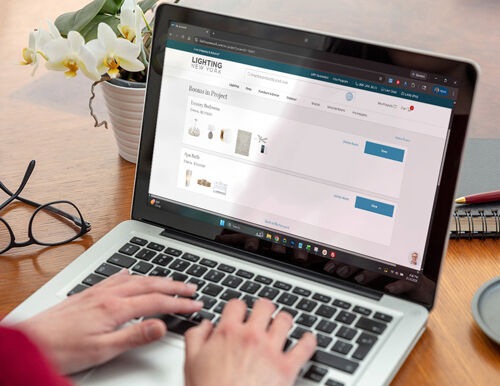 Designer reviewing lighting lead times and stock availability for early 2026 projects.