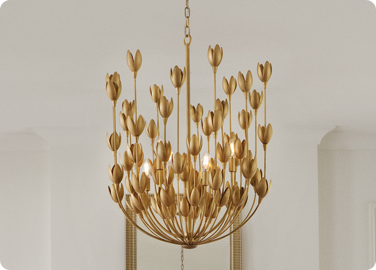 Elegant overhead lighting sets the tone for the entire room.