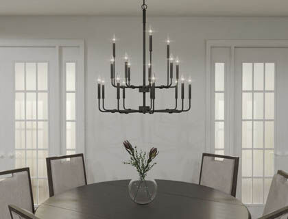 A chandelier in a matte black finish that will age gracefully with your space.