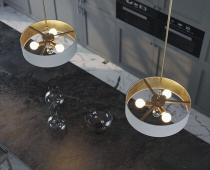 Kitchen lighting layout showing proper fixture placement above an island.