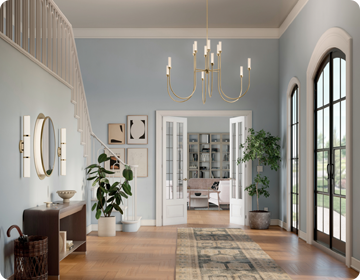Statement chandelier creating luxury impact in a residential entryway