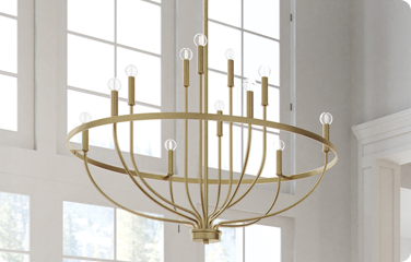 A bright chandelier is the perfect centerpiece and ambient light source