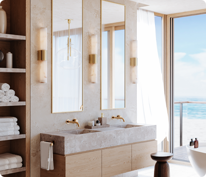 Brightly-lit bathroom that will provide plenty of illumination into the future