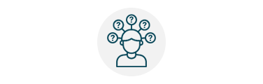An icon depicting a person facing too many questions