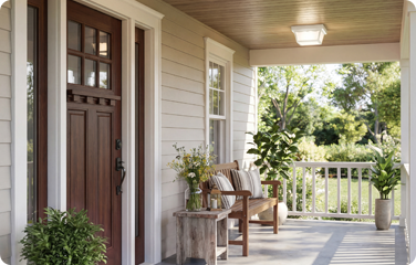 Covered patio lighting creating a comfortable outdoor relaxation space