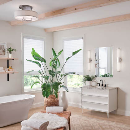 Bath lighting should be task-oriented around the vanity, while also promoting serenity and relaxation.