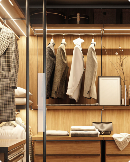 Closet lighting enhancing organization and visibility