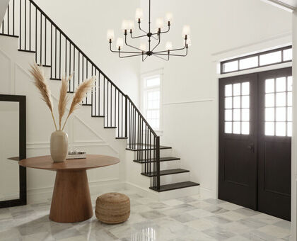 Fixtures hung from high ceilings and low ceilings should match the necessary scale for the desired effect.