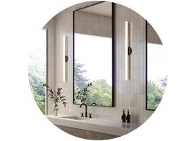 Sleek linear sconces add a modern touch to a bathroom vanity.