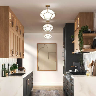 Elegant flush mounts providing ambient lighting in a modern kitchen.