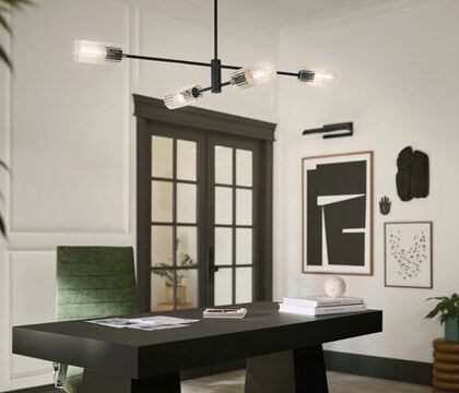A modern home office lit to maximize productivity and reduce glare.