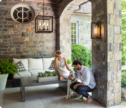 Outdoor living space enriched by attractive lighting fixtures