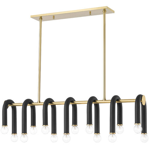 Whit 14 Light 38 inch Aged Brass/Black Linear Pendant Ceiling Light