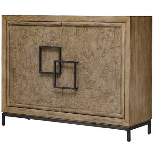 Paltrow Rich Burl Veneer and Oak Wood with Oil-Rubbed Bronze 2 Door Cabinet