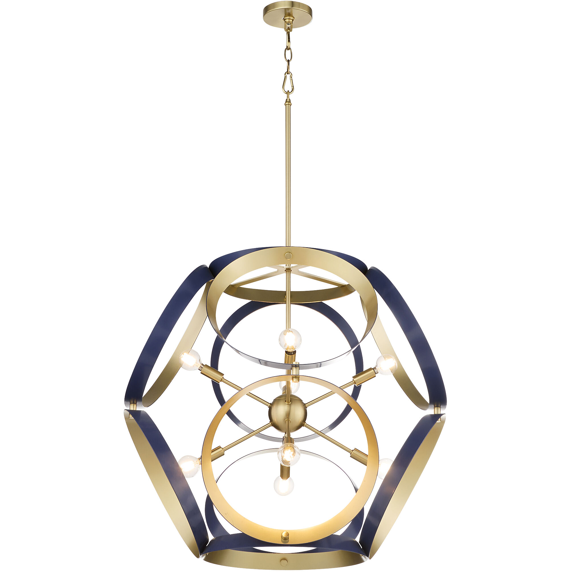Domain 8 Light 30 inch Blue and Aged Brass Pendant Ceiling Light
