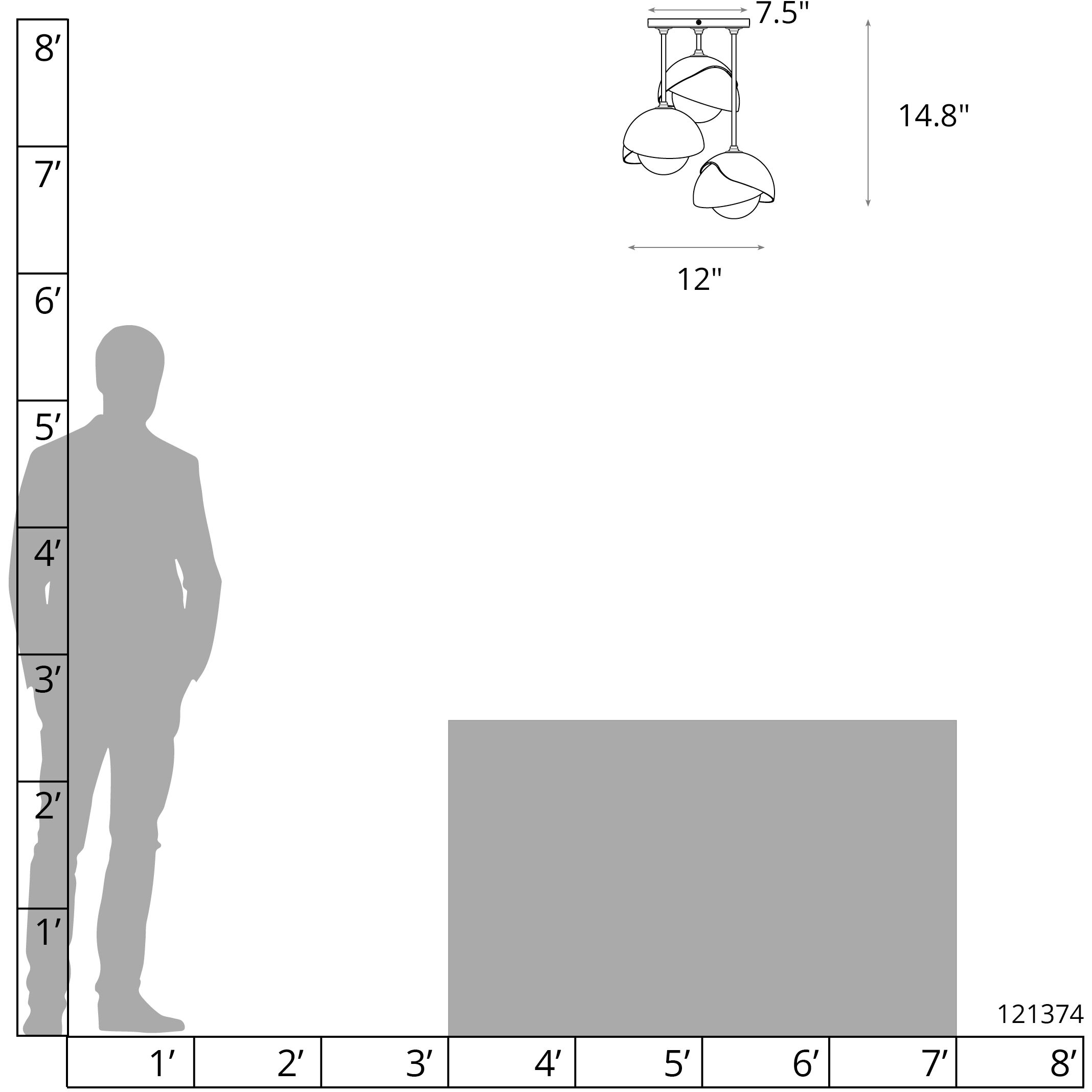 Brooklyn 3 Light 12 inch Modern Brass and Modern Brass Semi-Flush Ceiling Light