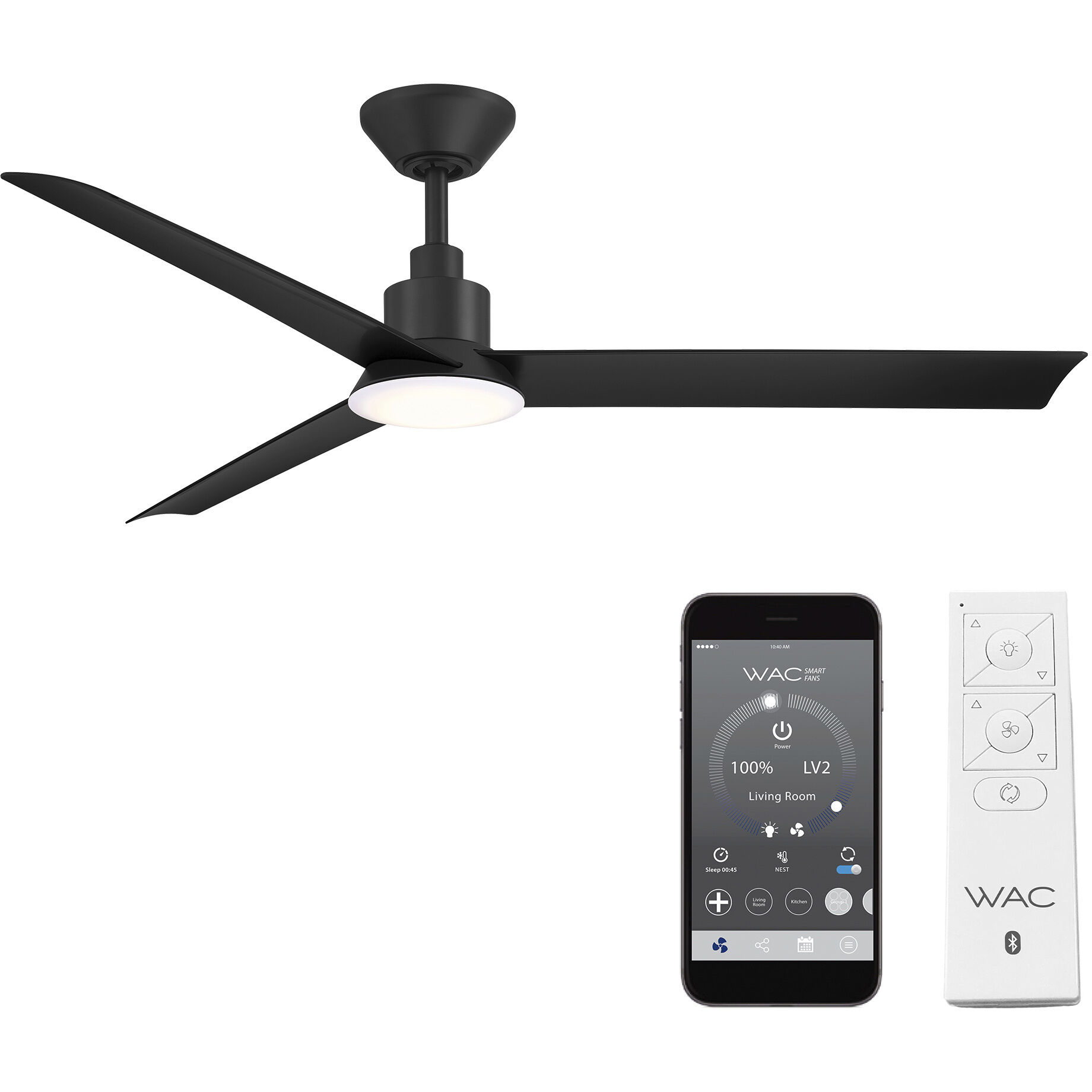 Flair 56 inch Matte Black with Matte White Blades Downrod Ceiling Fan