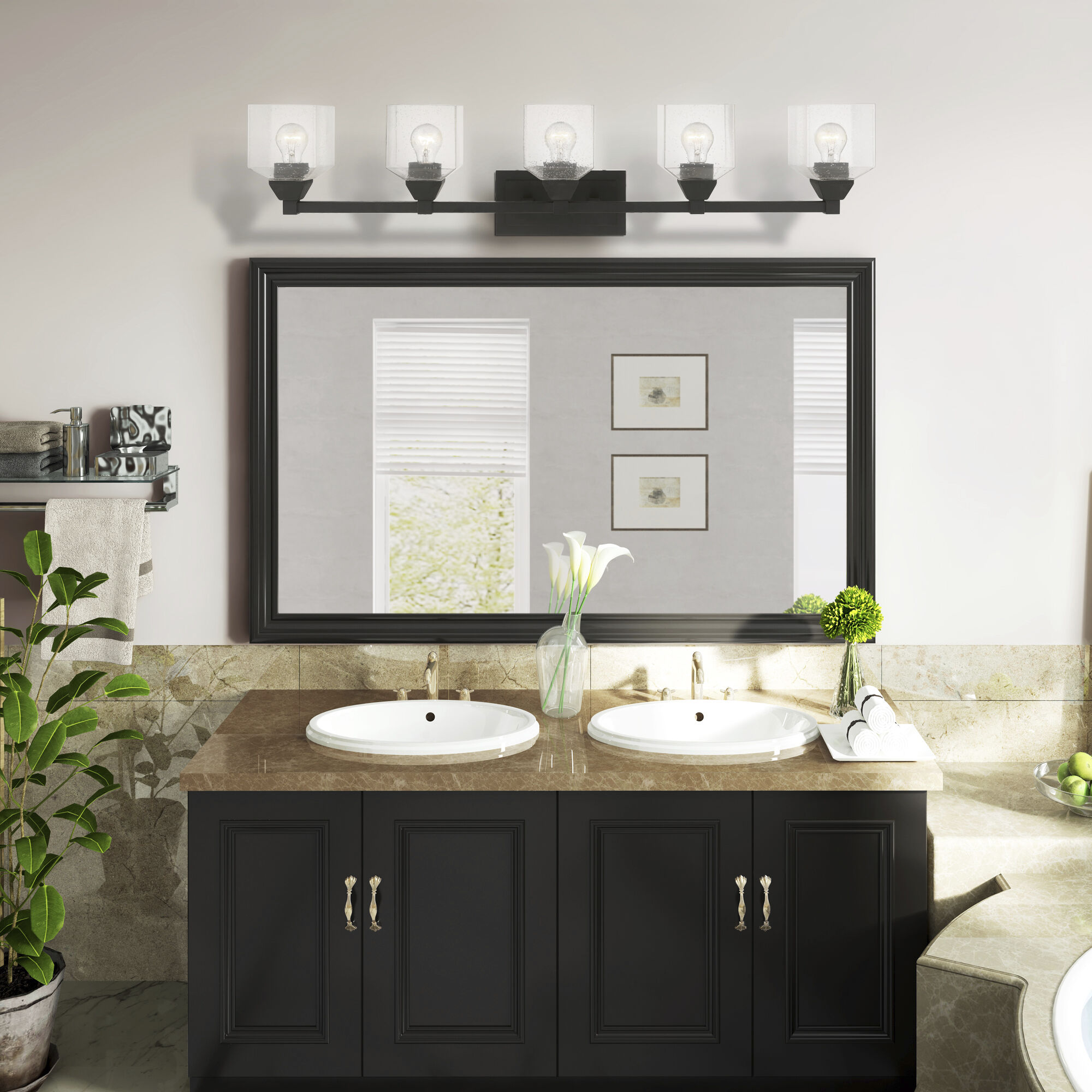 Aragon 5 Light 42 inch Black Vanity Sconce Wall Light