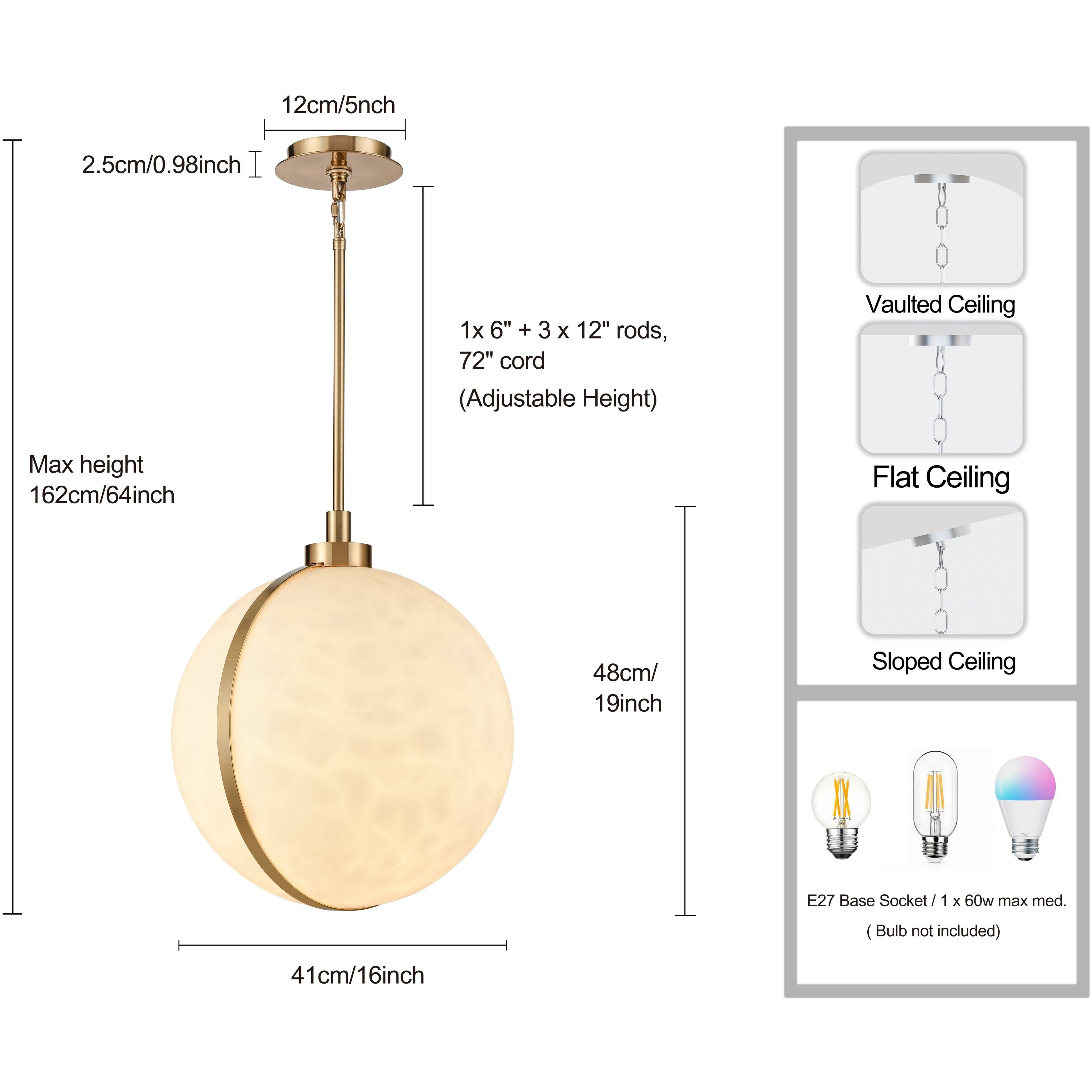 Lumis 1 Light 15.75 inch Lacquered Gold Pendant Ceiling Light, Converts to Semi Flush