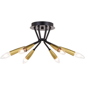 Ellis LED 16.25 inch Matte Black and Satin Brass Semi-Flush Mount Ceiling Light