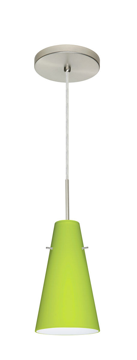 Cierro 1 Light Satin Nickel Pendant Ceiling Light in Incandescent, Chartreuse Glass