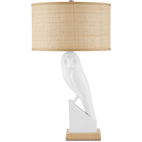 Snowy Owl 30.25 inch 150 watt White and Natural Wood with Polished Nickel Table Lamp Portable Light