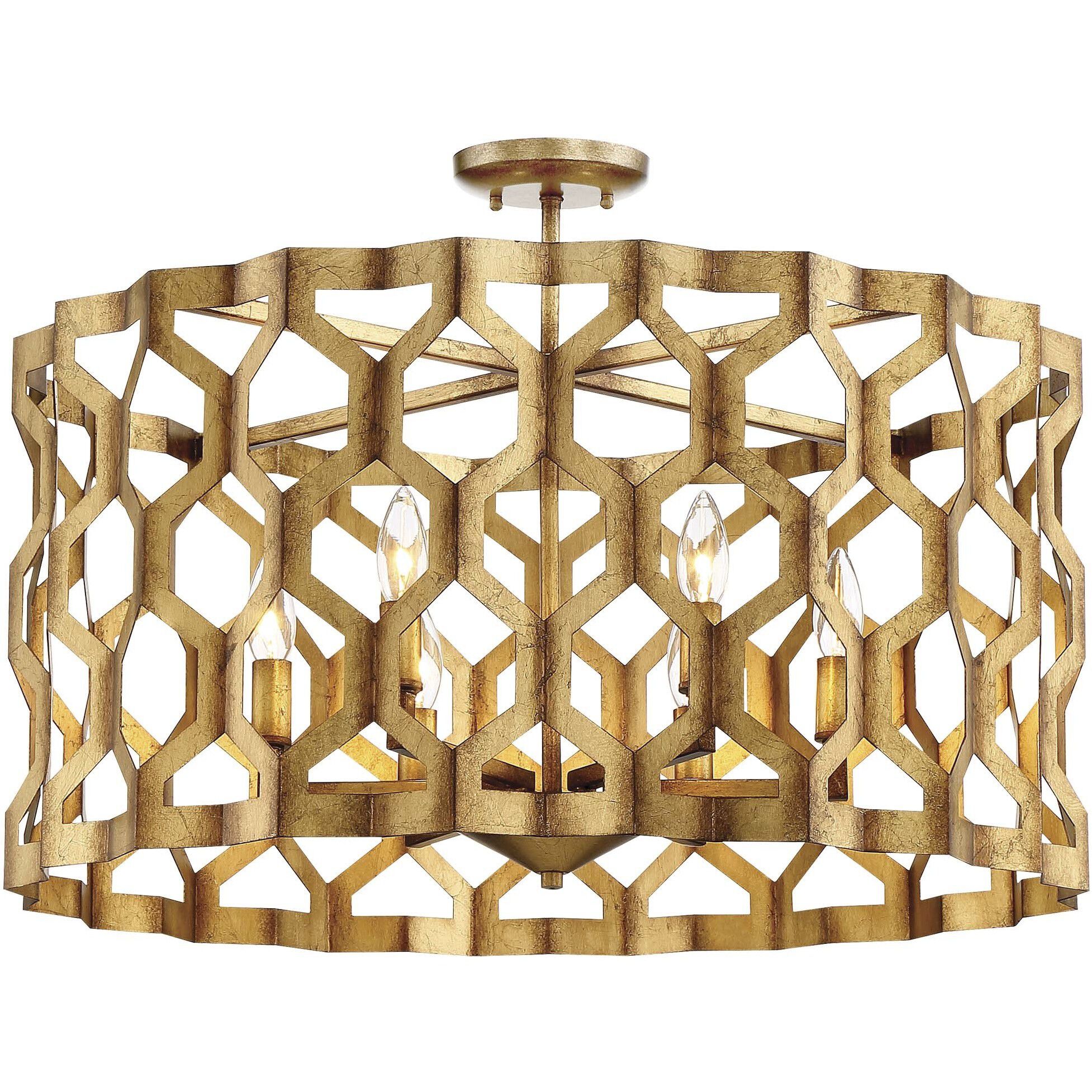 Coronade 6 Light 26 inch Pandora Gold Leaf Convertible Pendant Semi Flush Ceiling Light, Drum