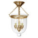Hundi 3 Light 9 inch Rubbed Brass Semi-Flush Mount Ceiling Light