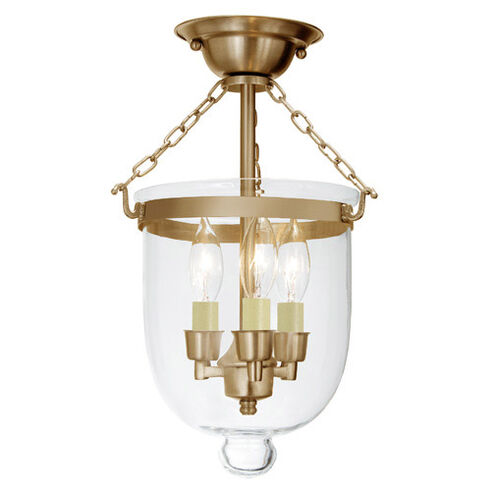 Hundi 3 Light 9 inch Rubbed Brass Semi-Flush Mount Ceiling Light