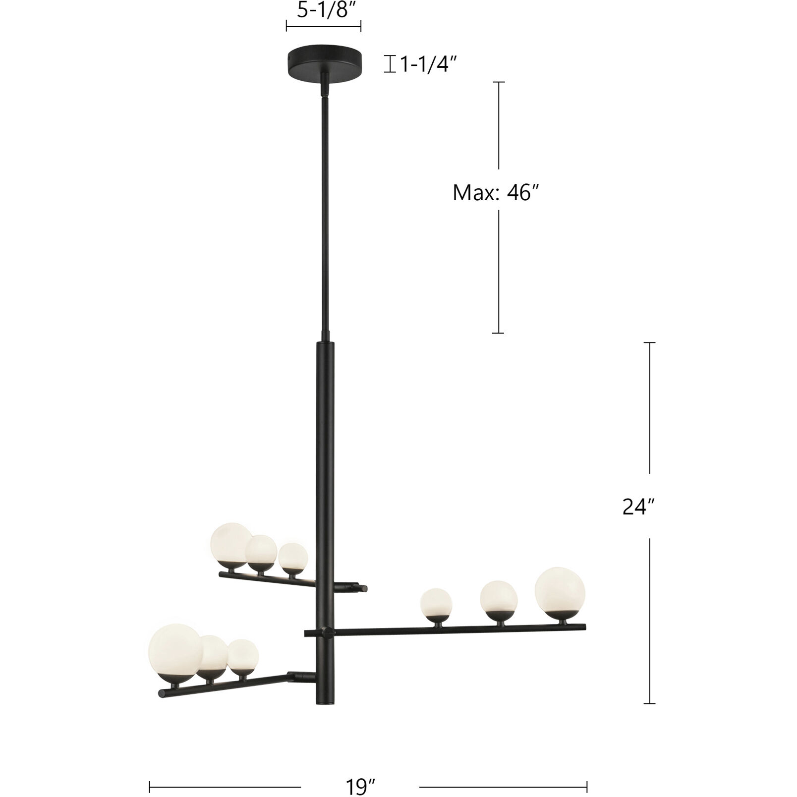 Cypress LED 19 inch Black/Opal Glass Chandelier Ceiling Light