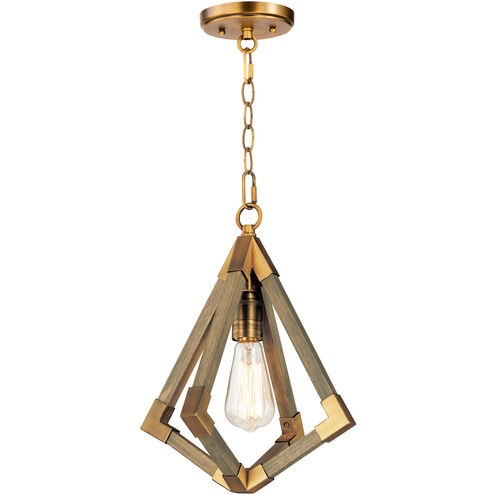 Vector 1 Light 12 inch Weathered Oak/Antique Brass Single Pendant Ceiling Light