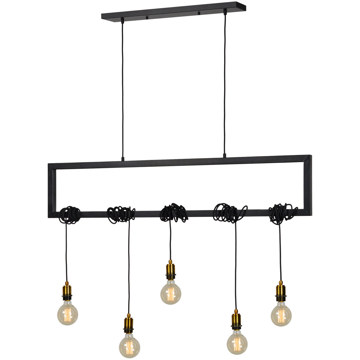 Madeira 5 Light 50 inch Matte Black and Antique Brass Linear Pendant Ceiling Light