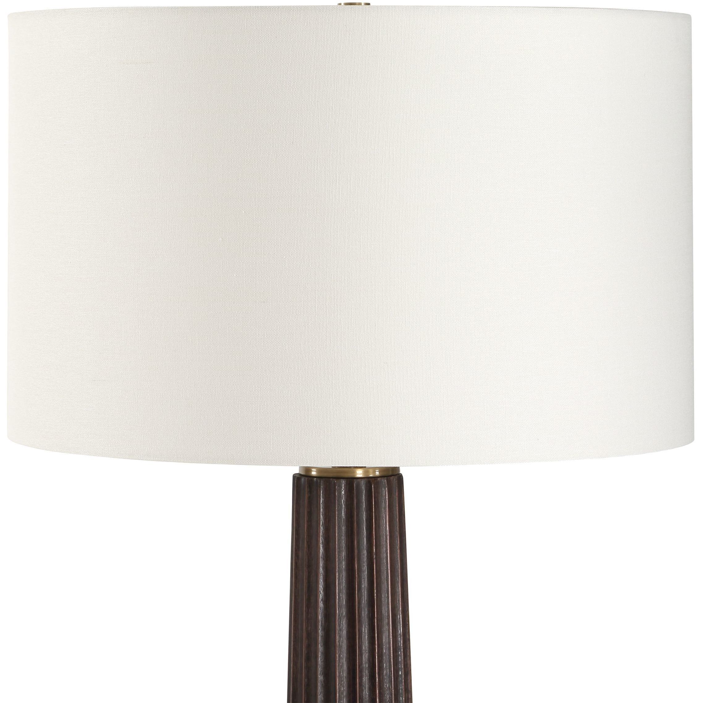 Forage 62.5 inch 150 watt Dark Oak Stained Wood and Antique Brass Floor Lamp Portable Light