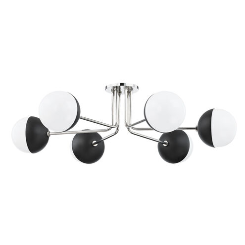 Renee 6 Light 28 inch Polished Nickel/Black Semi Flush Ceiling Light in Polished Nickel and Black