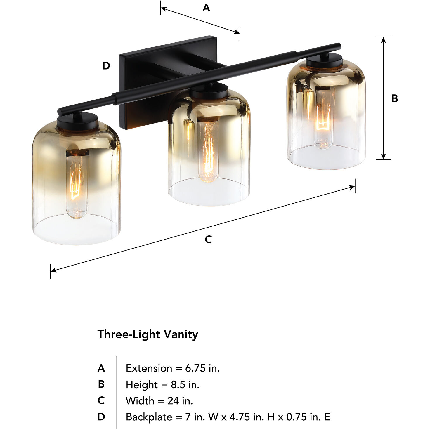 Gatsby 3 Light 24 inch Matte Black Vanity Light Wall Light