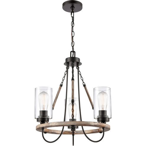 Paladin 3 Light 19 inch Matte Black Mini Chandelier Ceiling Light in Clear Glass