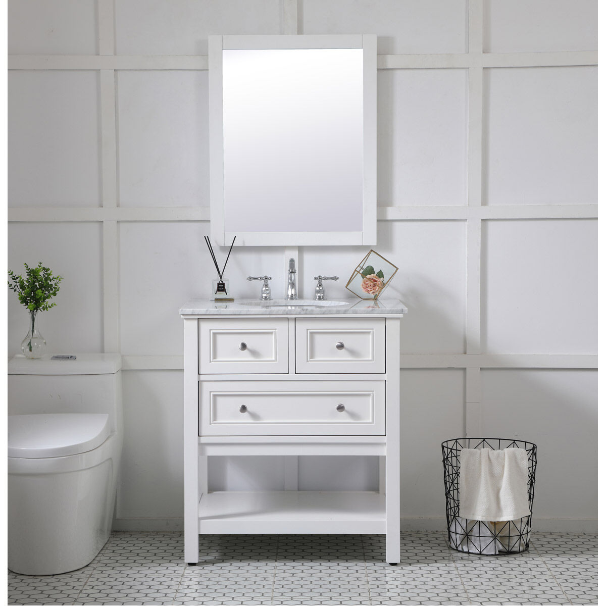 Aqua 32 X 24 inch White Wall Mirror